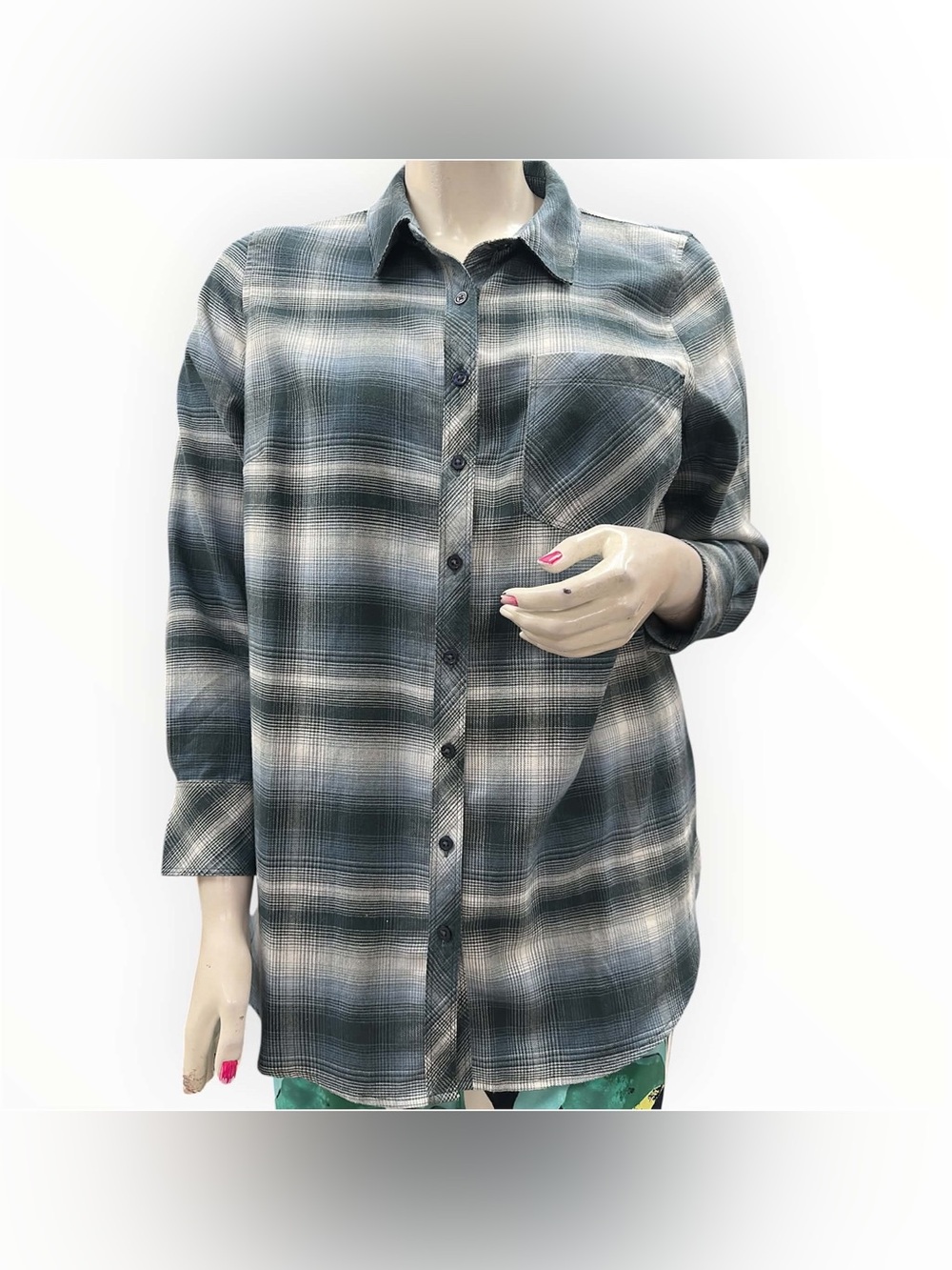 Penningtons Green Gray Plaid Button-Down Shirt Size 3X
